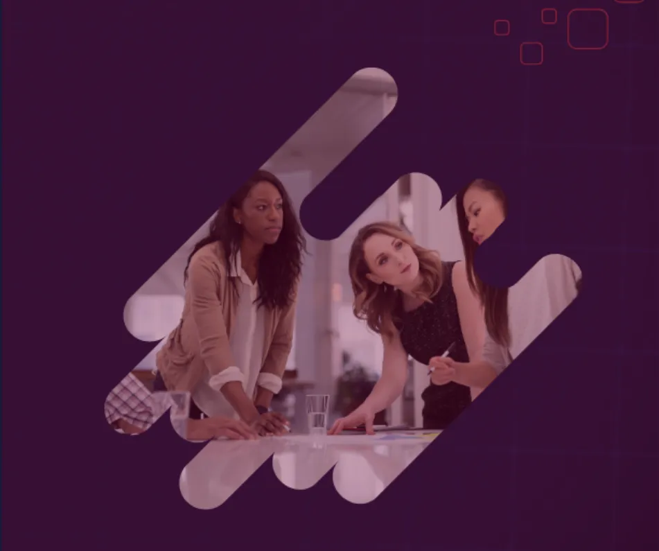Abstract image of three women in a professional collaborative setting